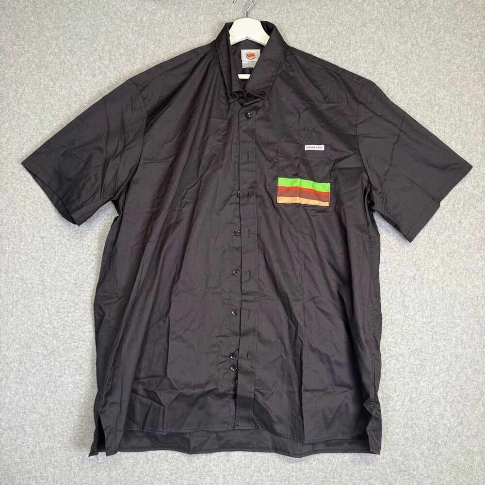 Burger King Men's XL Black Short Sleeve Button Down Shirt Uniform Workwear